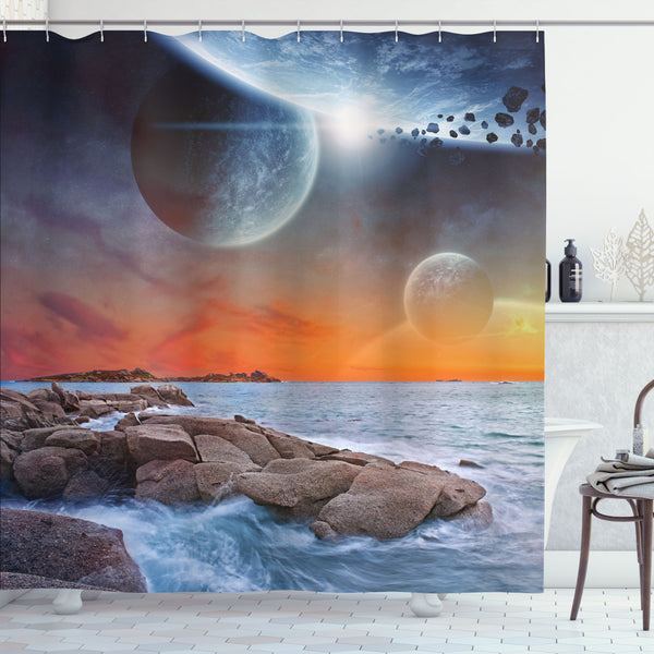 Galaxy Shower Curtain Water Repellent Fabric Bathroom Decor Set with 12 Hooks Machine Washable