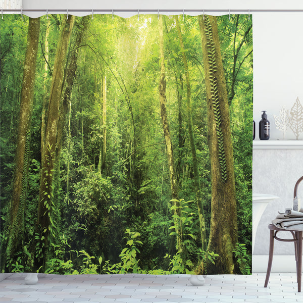 Rainforest Shower Curtain Water Repellent Fabric Bathroom Decor Set with 12 Hooks Machine Washable