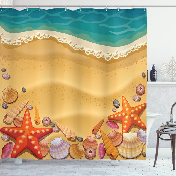 Seashells Shower Curtain Water Repellent Fabric Bathroom Decor Set with 12 Hooks Machine Washable