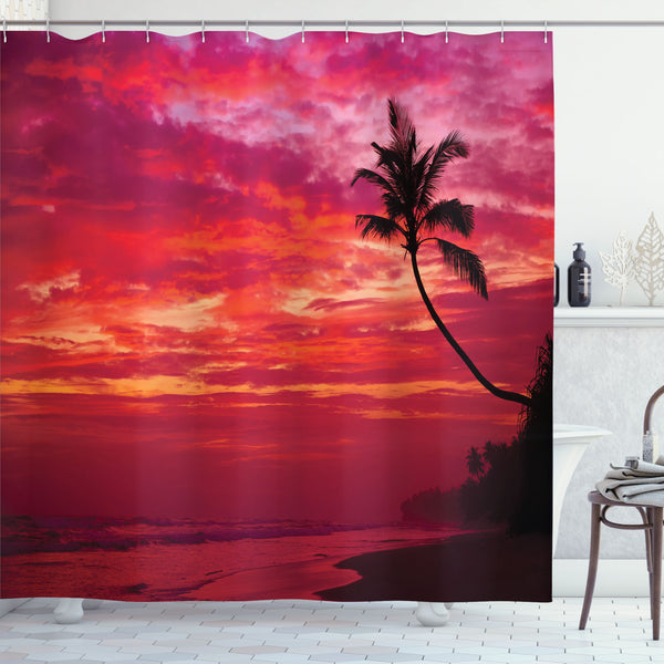 Ocean Shower Curtain Water Repellent Fabric Bathroom Decor Set with 12 Hooks Machine Washable