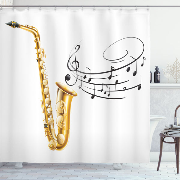 Music Shower Curtain Water Repellent Fabric Bathroom Decor Set with 12 Hooks Machine Washable