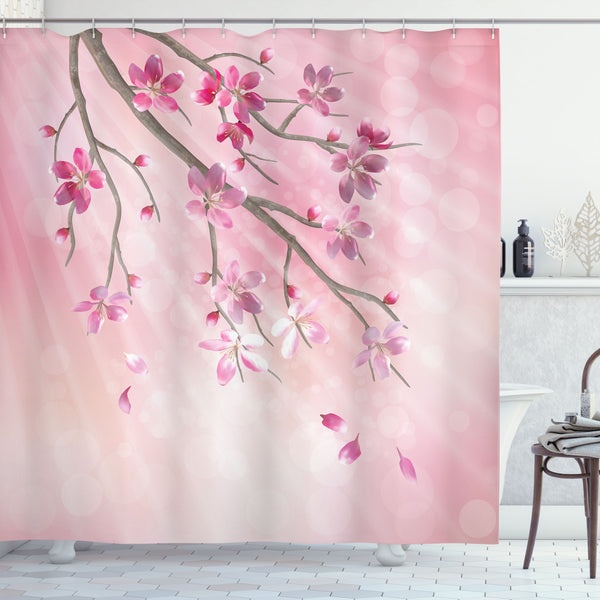 Nature Shower Curtain Water Repellent Fabric Bathroom Decor Set with 12 Hooks Machine Washable