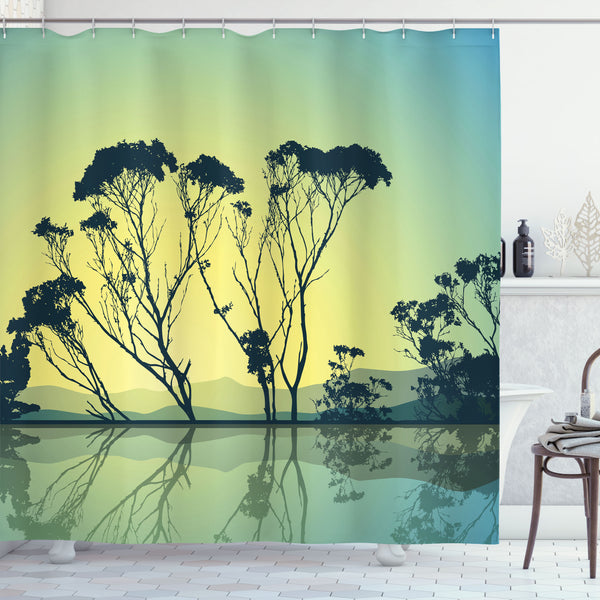 Tree Shower Curtain Water Repellent Fabric Bathroom Decor Set with 12 Hooks Machine Washable