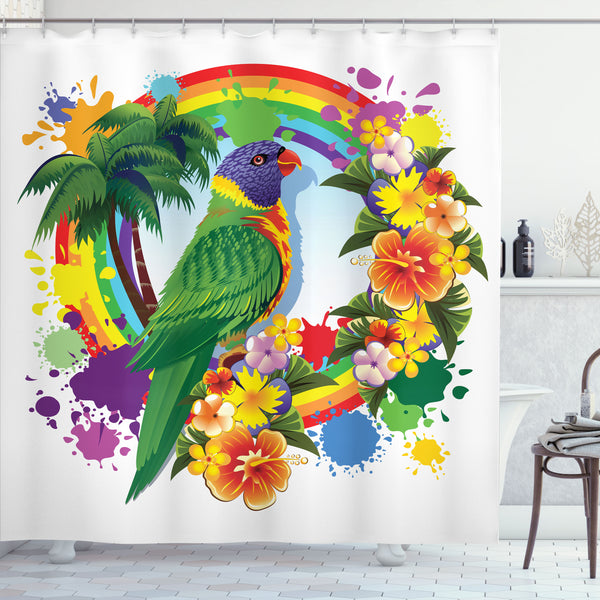 Parrot Shower Curtain Water Repellent Fabric Bathroom Decor Set with 12 Hooks Machine Washable