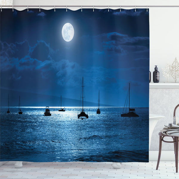 Ocean Shower Curtain Water Repellent Fabric Bathroom Decor Set with 12 Hooks Machine Washable