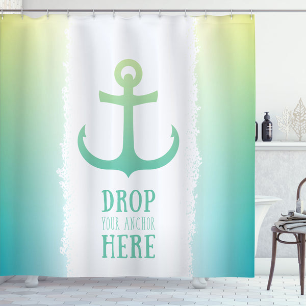 Nautical Shower Curtain Water Repellent Fabric Bathroom Decor Set with 12 Hooks Machine Washable