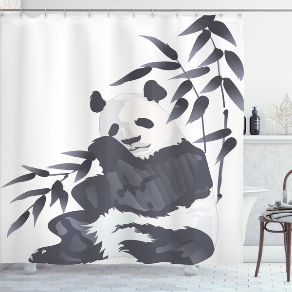 Panda Shower Curtain Water Repellent Fabric Bathroom Decor Set with 12 Hooks Machine Washable