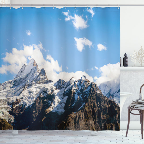 Mountain Shower Curtain Water Repellent Fabric Bathroom Decor Set with 12 Hooks Machine Washable