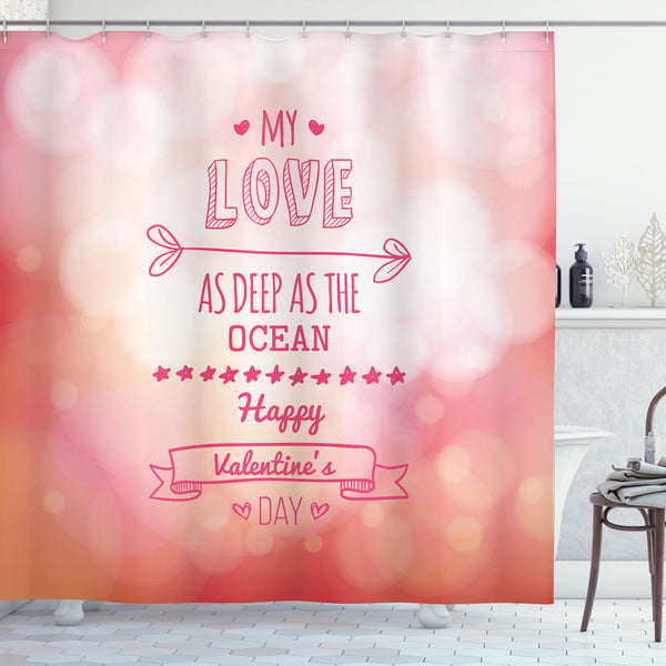 Valentines Day Shower Curtain Water Repellent Fabric Bathroom Decor Set with 12 Hooks Machine Washable