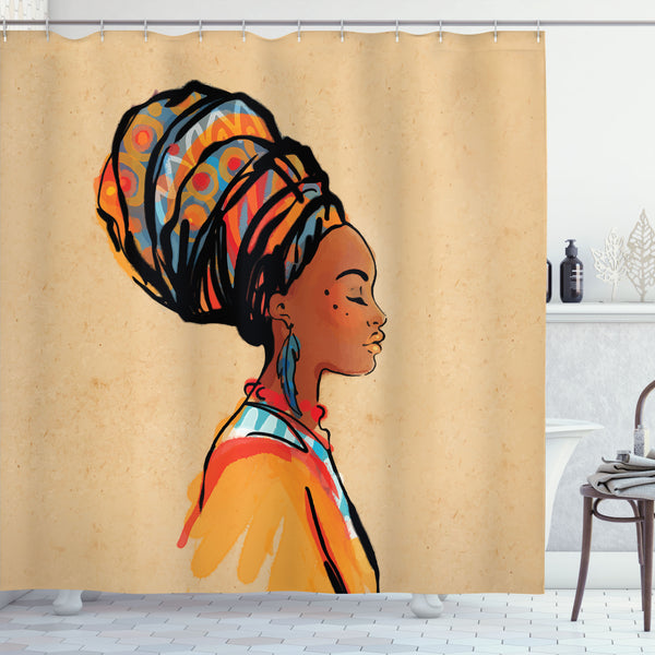 African Shower Curtain Water Repellent Fabric Bathroom Decor Set with 12 Hooks Machine Washable