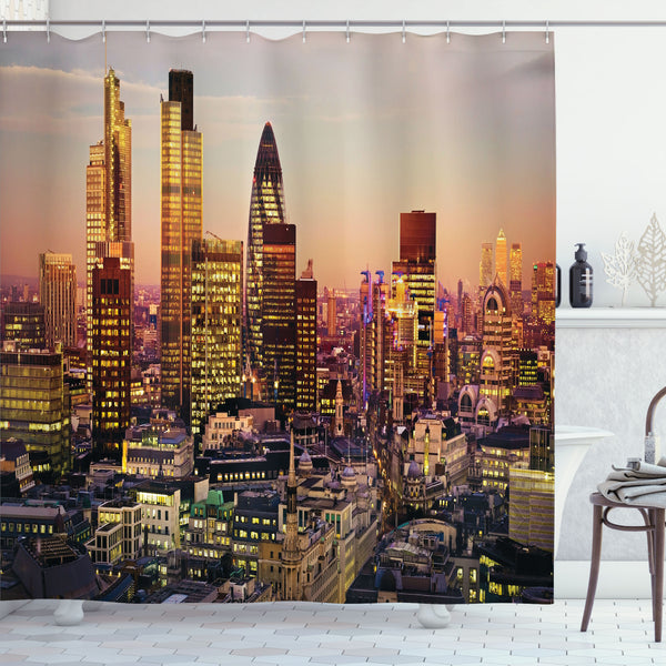 New York Shower Curtain Water Repellent Fabric Bathroom Decor Set with 12 Hooks Machine Washable