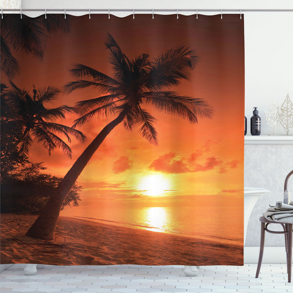 Tropical Shower Curtain Water Repellent Fabric Bathroom Decor Set with 12 Hooks Machine Washable