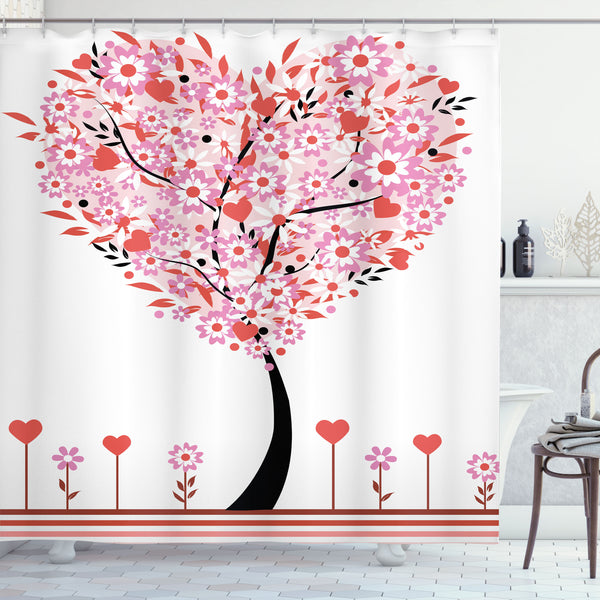 Valentine Shower Curtain Water Repellent Fabric Bathroom Decor Set with 12 Hooks Machine Washable