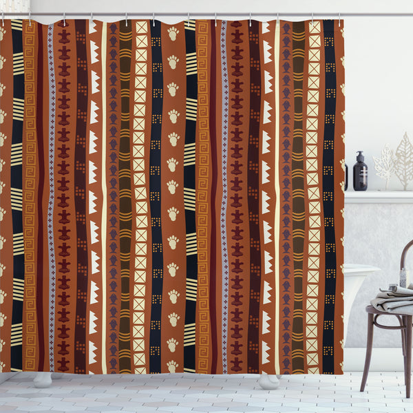 Tribal Shower Curtain Water Repellent Fabric Bathroom Decor Set with 12 Hooks Machine Washable