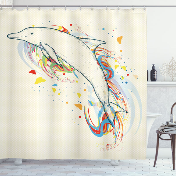 Modern Shower Curtain Water Repellent Fabric Bathroom Decor Set with 12 Hooks Machine Washable