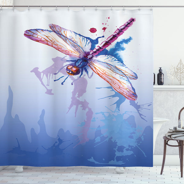 Dragonfly Shower Curtain Water Repellent Fabric Bathroom Decor Set with 12 Hooks Machine Washable