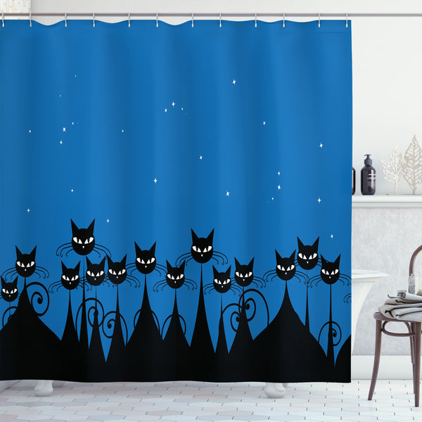 Night Shower Curtain Water Repellent Fabric Bathroom Decor Set with 12 Hooks Machine Washable