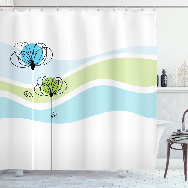 Flowers Shower Curtain Water Repellent Fabric Bathroom Decor Set with 12 Hooks Machine Washable