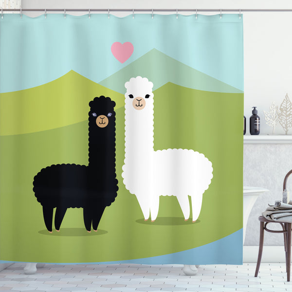 Llama Shower Curtain Water Repellent Fabric Bathroom Decor Set with 12 Hooks Machine Washable