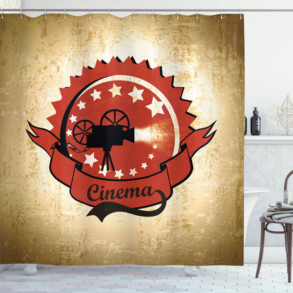 Movie Theater Shower Curtain Water Repellent Fabric Bathroom Decor Set with 12 Hooks Machine Washable