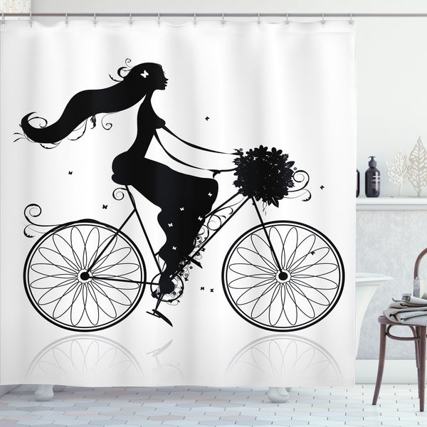 Black and White Shower Curtain Water Repellent Fabric Bathroom Decor Set with 12 Hooks Machine Washable