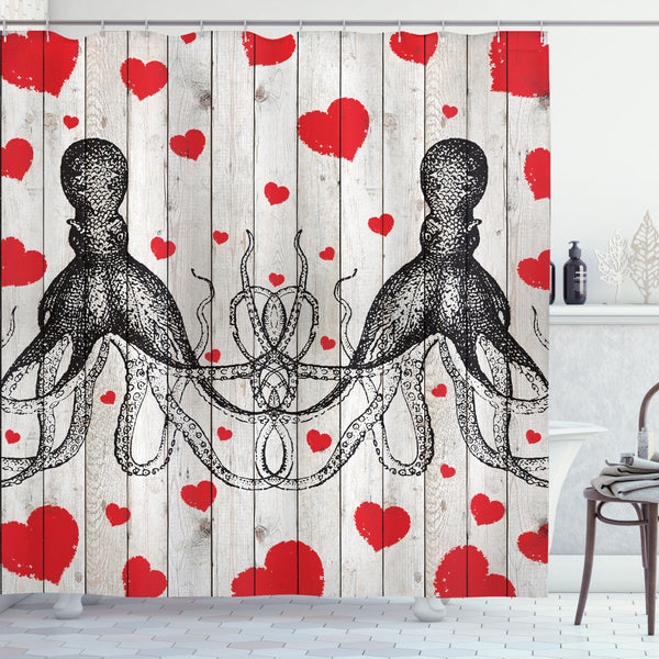 Love Shower Curtain Water Repellent Fabric Bathroom Decor Set with 12 Hooks Machine Washable