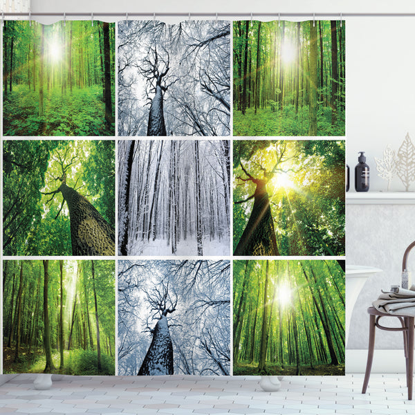 Forest Shower Curtain Water Repellent Fabric Bathroom Decor Set with 12 Hooks Machine Washable