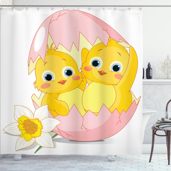 Easter Shower Curtain Water Repellent Fabric Bathroom Decor Set with 12 Hooks Machine Washable