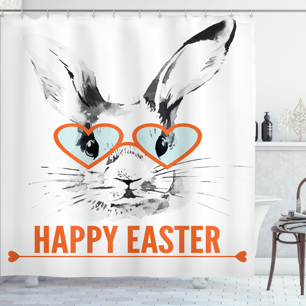 Happy Easter Shower Curtain Water Repellent Fabric Bathroom Decor Set with 12 Hooks Machine Washable