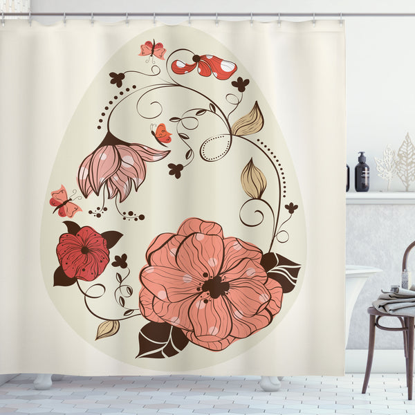 Vintage Shower Curtain Water Repellent Fabric Bathroom Decor Set with 12 Hooks Machine Washable