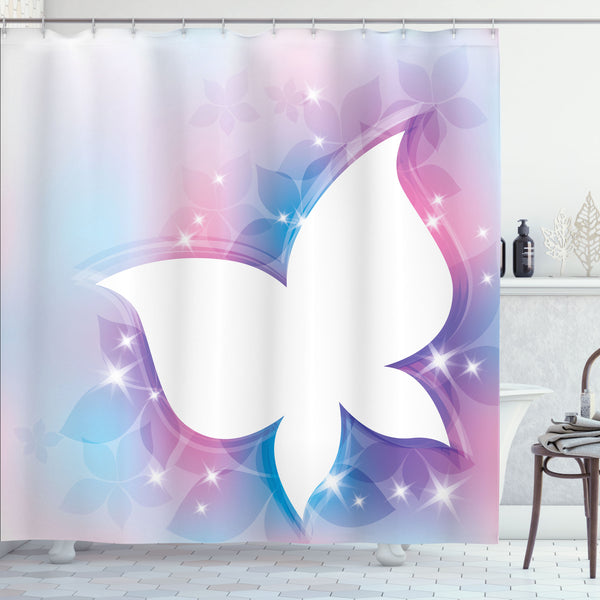 Butterfly Shower Curtain Water Repellent Fabric Bathroom Decor Set with 12 Hooks Machine Washable