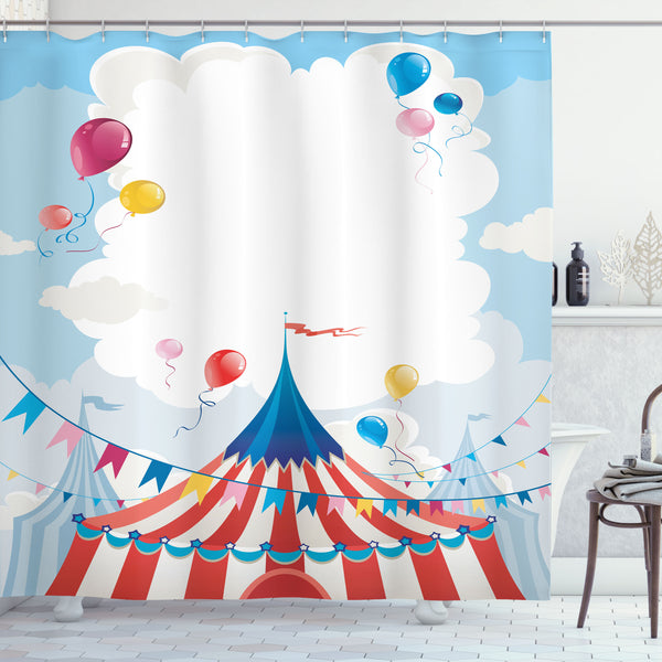 Circus Shower Curtain Water Repellent Fabric Bathroom Decor Set with 12 Hooks Machine Washable