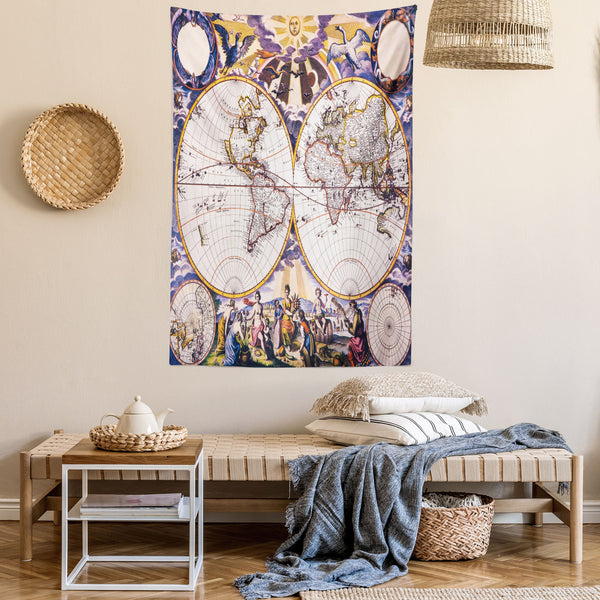 World Map Wall Hanging Tapestry for Bedroom Living Room Dorm Decor Vertical Fabric Poster