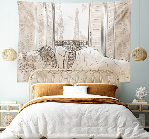 Paris Tapestry for Bedroom Living Room Dorm Wall Decor Horizontal Hanging