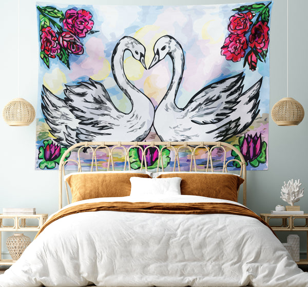 Swan Tapestry for Bedroom Living Room Dorm Wall Decor Horizontal Hanging