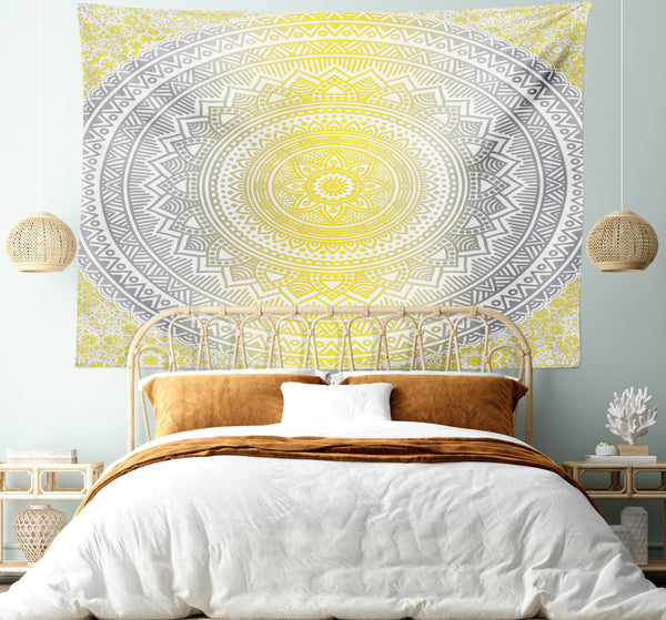 Grey and Yellow Tapestry for Bedroom Living Room Dorm Wall Decor Horizontal Hanging