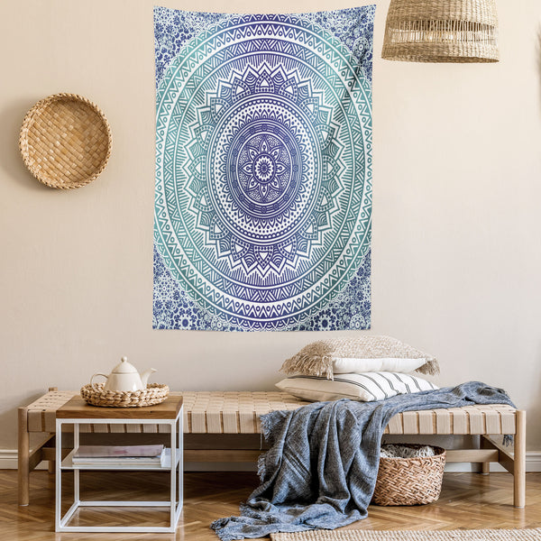 Navy and Teal Wall Hanging Tapestry for Bedroom Living Room Dorm Decor Vertical Fabric Poster