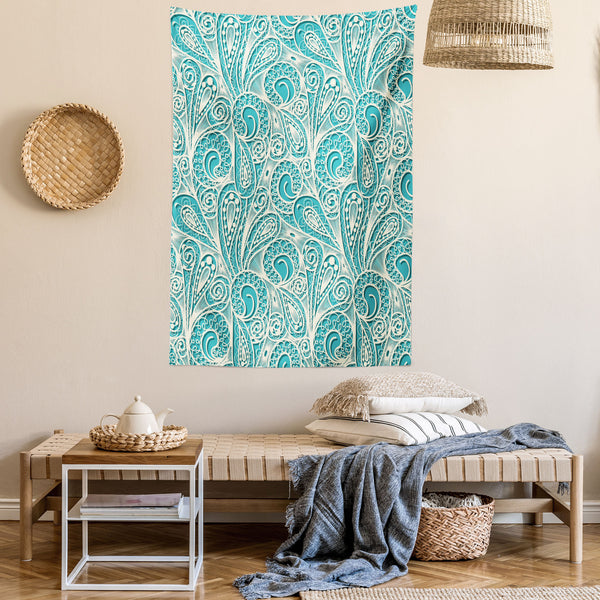 Teal and White Wall Hanging Tapestry for Bedroom Living Room Dorm Decor Vertical Fabric Poster