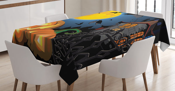 Halloween Rectangular Tablecloth for Dining Room Kitchen Decor Durable Washable Satin Polyester Fabric