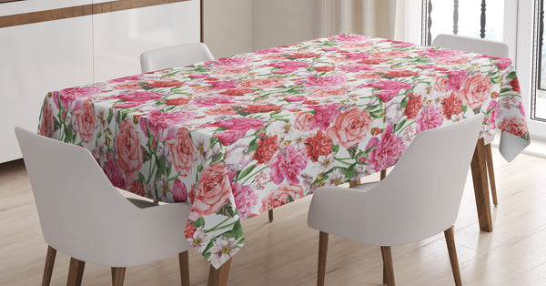 Shabby Flora Rectangular Tablecloth for Dining Room Kitchen Decor Durable Washable Satin Polyester Fabric