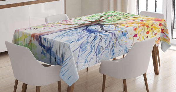 Tree Rectangular Tablecloth for Dining Room Kitchen Decor Durable Washable Satin Polyester Fabric