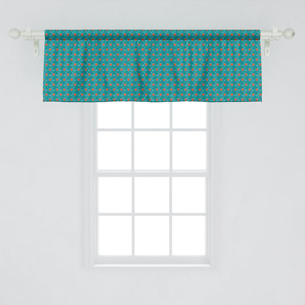 Orange and Teal Decorative Valance Kitchen Curtain with Rod Pocket